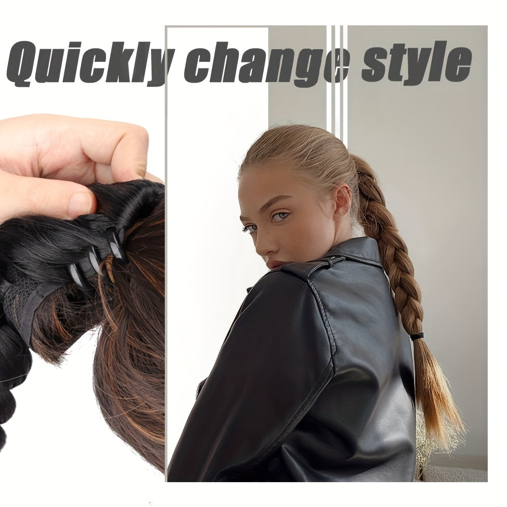 Claw Clip Braided Ponytail Extension for Women - Synthetic Straight Hair, Adds Volume & Style, Easy to Use, Perfect for Everyday Hairstyles