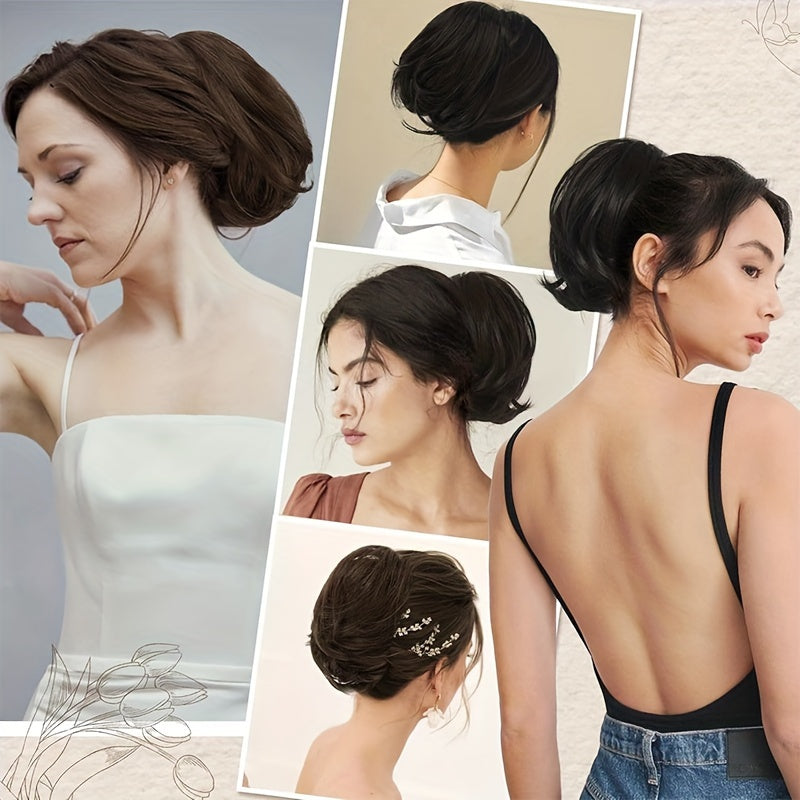 Short Ponytail Extension Clip On Pony Tails Hair Extensions For Women Girls Synthetic Highlight Soft Fully Natural Straight Bun Hair Piece Fake Ponytails Hepburn Hairpiece Long Fluffy Chignon Elegant Daily Halloween Use