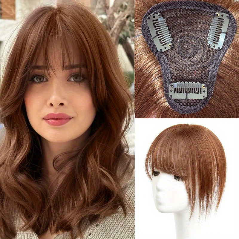 8/10 Inch Invisible Human Hair Base Toppers, 100% Human Hair Topper with Bangs, Lightweight Hair Pieces for Women with Thinning Hair, #30 Color Women'S Clip-On Hair Replacement, Straight Hair Invisible Topper 3D Hair Toppe