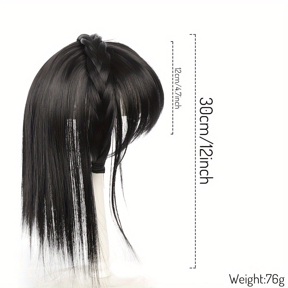 Women's Synthetic Straight Hair Topper with Clip-In Bangs and Overhead Braids - Natural Looking Fake Fringe Hair Extension Hairpiece for All Women Styles