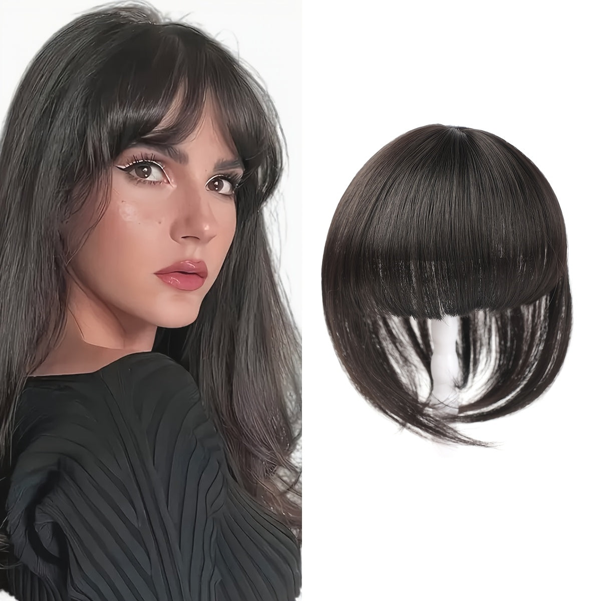 8-Inch Elegant Women'S Topper with 3D Bangs - Heat-Resistant Synthetic Fiber, French Air Bangs Style, Perfect for All Skin Tones, Straight Hair, Hair Extensions, Wigs & Accessories