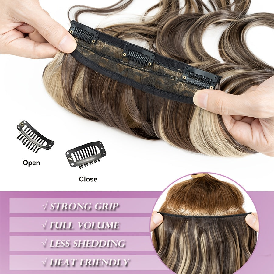 4pieces/Set Long Wavy Full Head Clip In Hair Extensions 22inch/55cm Soft Hairpieces Curly Thick Silk Fiber Double Weft Hairpiece Top Synthetic Hair Highlight Black Brown Blonde For Women Party Cosplay Christmas Halloween Dating Daily Use