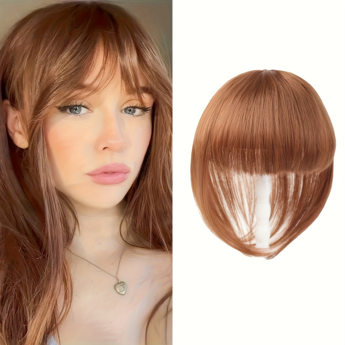 8-Inch Elegant Women'S Topper with 3D Bangs - Heat-Resistant Synthetic Fiber, French Air Bangs Style, Perfect for All Skin Tones, Straight Hair, Hair Extensions, Wigs & Accessories
