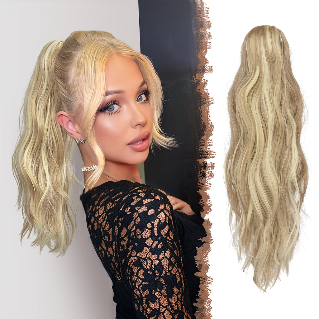 FESHFEN Ponytail Extensions, Long Claw Clip In Ponytail Hairpiece Synthetic Pony Tails Hair Piece Ponytail With Claw Clip Natural Wavy Hairpieces For Women, 50.8 cm