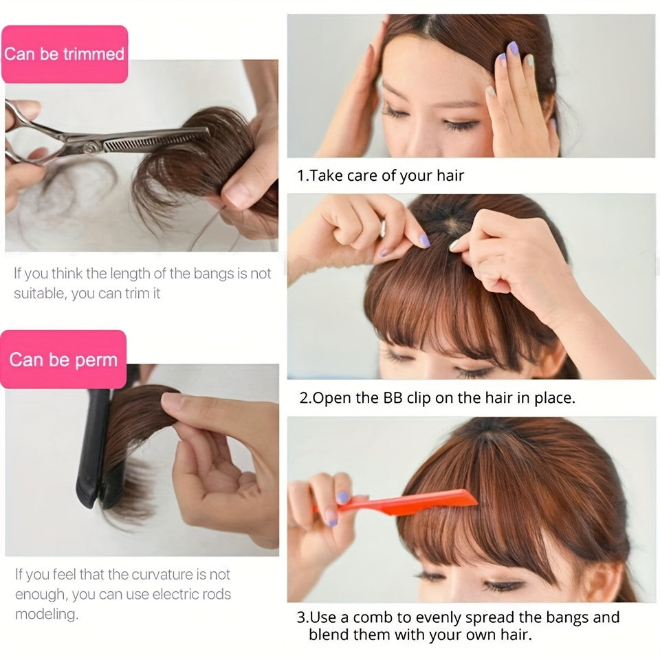 1pc Real Human Hair Clip-In Bangs Hair Extensions Straight Wispy Bangs with Temples, Air Fringe & Smooth Natural Look for Women, Easy Clip-In Daily Wear Hairpiece, Elegant Hair Accessories for Festival Wedding Birthday Party Secure Clip Attachments