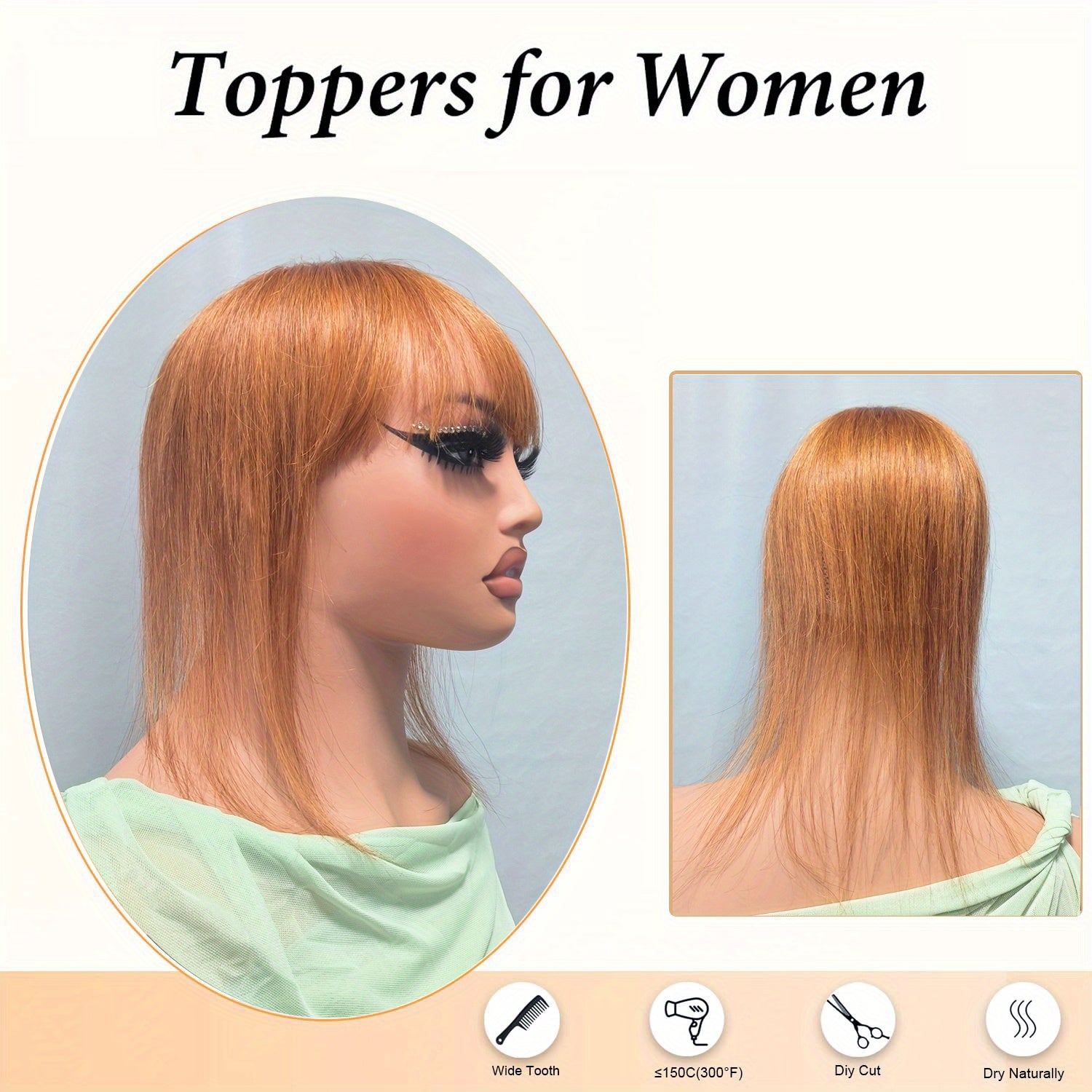 8/10 Inch Invisible Human Hair Base Toppers, 100% Human Hair Topper with Bangs, Lightweight Hair Pieces for Women with Thinning Hair, #30 Color Women'S Clip-On Hair Replacement, Straight Hair Invisible Topper 3D Hair Toppe