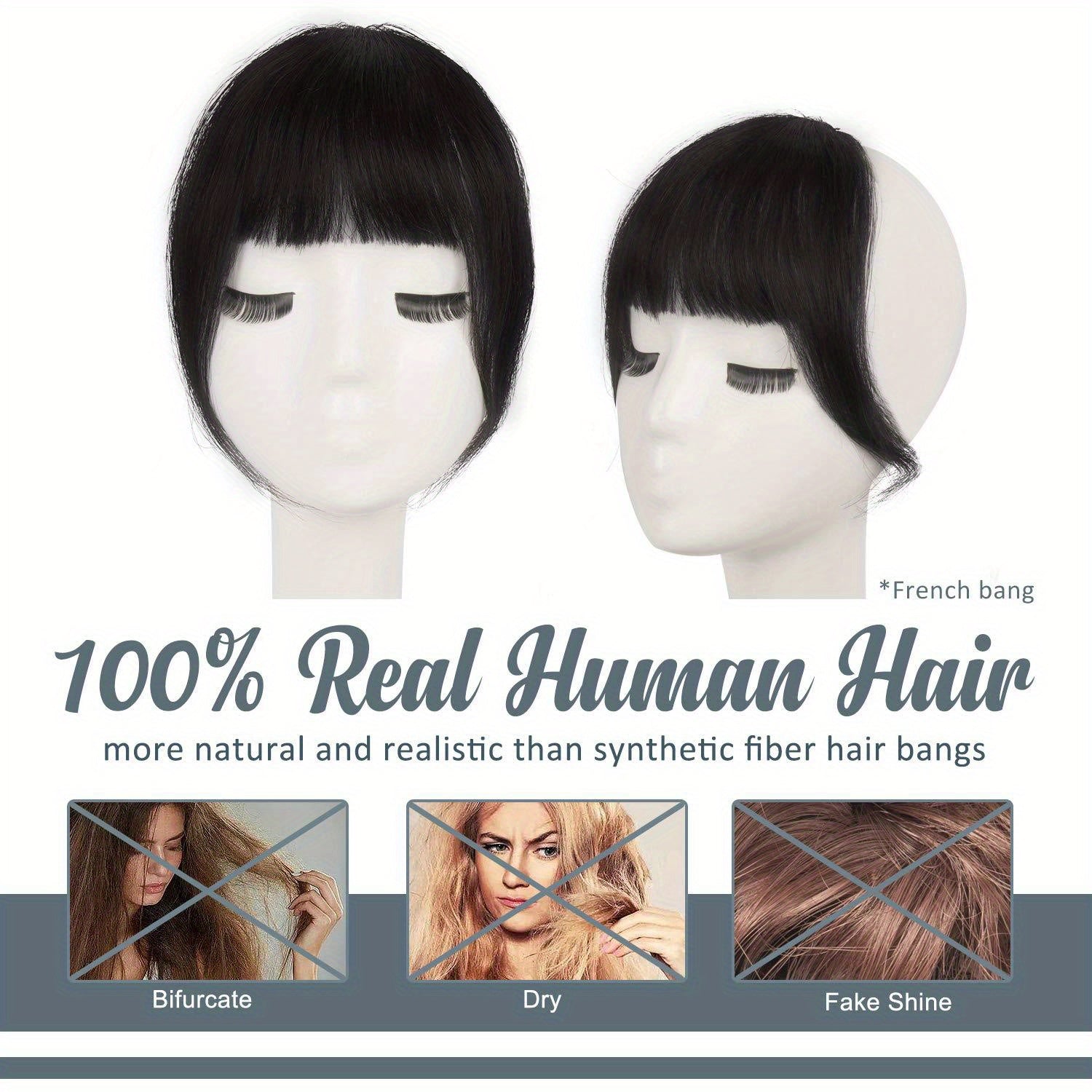 Clip-In Bangs Real Human Hair Extensions with Fringe & Temples - Natural Curved Straight Hairpieces for Women, Easy to Style Daily Wear, Adds Volume & Dimension, Versatile Hairpiece, Elegant Hairpiece, Secure Clip Attachments