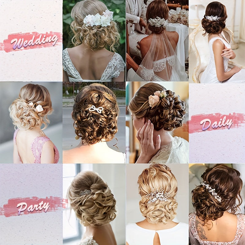 Clip-In Short Combs Messy Curly Bun Hair Extensions with Heat Styling - Easy Stretch Scrunchie Chignon Tray for Women, Multi-Color (Light Brown/Dark Blonde/Black) for Daily, Wedding & Festival Use, Wedding Hair Accessory, Easyattach Hairpiece