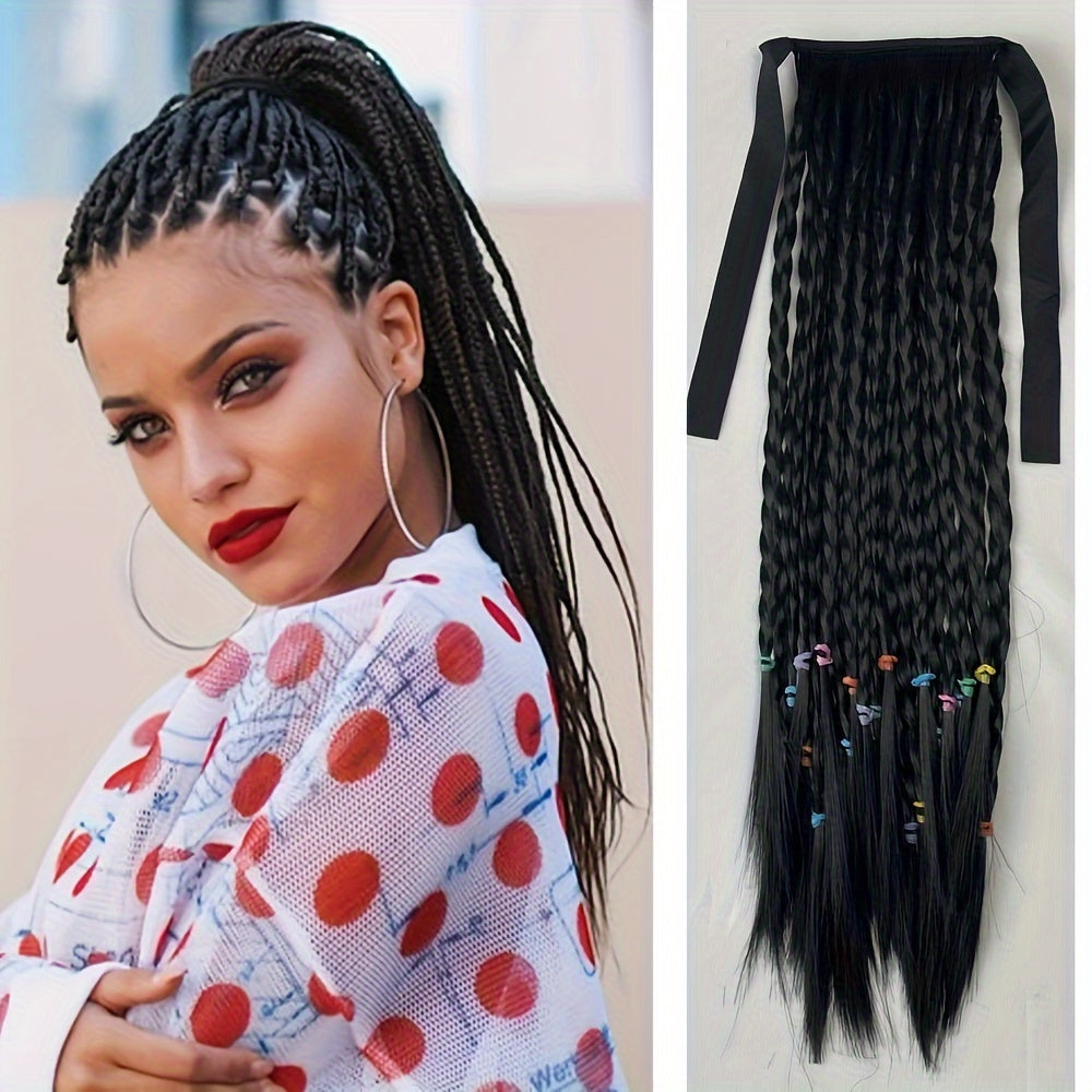 Box Braids Ponytail With Ribbon Tie Wrapped Around Ponytail Extensions Synthetic Hair Extensions Elegant For Daily Use Hair Accessories Halloween Christmas