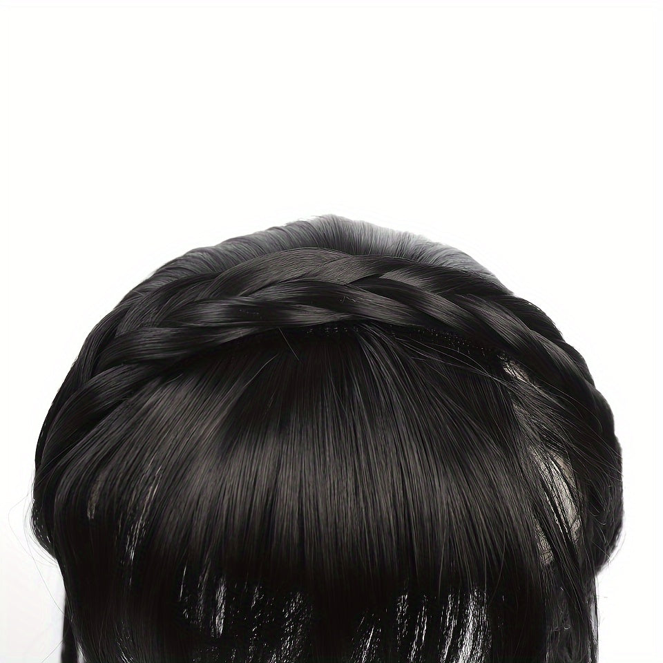 Women's Synthetic Straight Hair Topper with Clip-In Bangs and Overhead Braids - Natural Looking Fake Fringe Hair Extension Hairpiece for All Women Styles