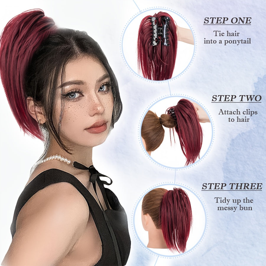Elegant Claw-In Ponytail Extension for Women - Tousled Updo Style in Black, Brown & Blonde Highlights | Heat-Resistant Synthetic Hair | Perfect for Daily Wear, Parties & Gifts, Ponytail Hair Extensions
