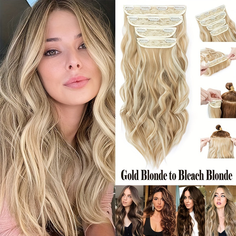 4pieces/Set Long Wavy Full Head Clip In Hair Extensions 22inch/55cm Soft Hairpieces Curly Thick Silk Fiber Double Weft Hairpiece Top Synthetic Hair Highlight Black Brown Blonde For Women Party Cosplay Christmas Halloween Dating Daily Use