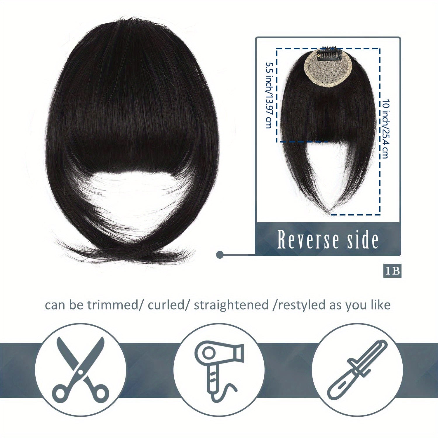 Clip-In Bangs Real Human Hair Extensions with Fringe & Temples - Natural Curved Straight Hairpieces for Women, Easy to Style Daily Wear, Adds Volume & Dimension, Versatile Hairpiece, Elegant Hairpiece, Secure Clip Attachments