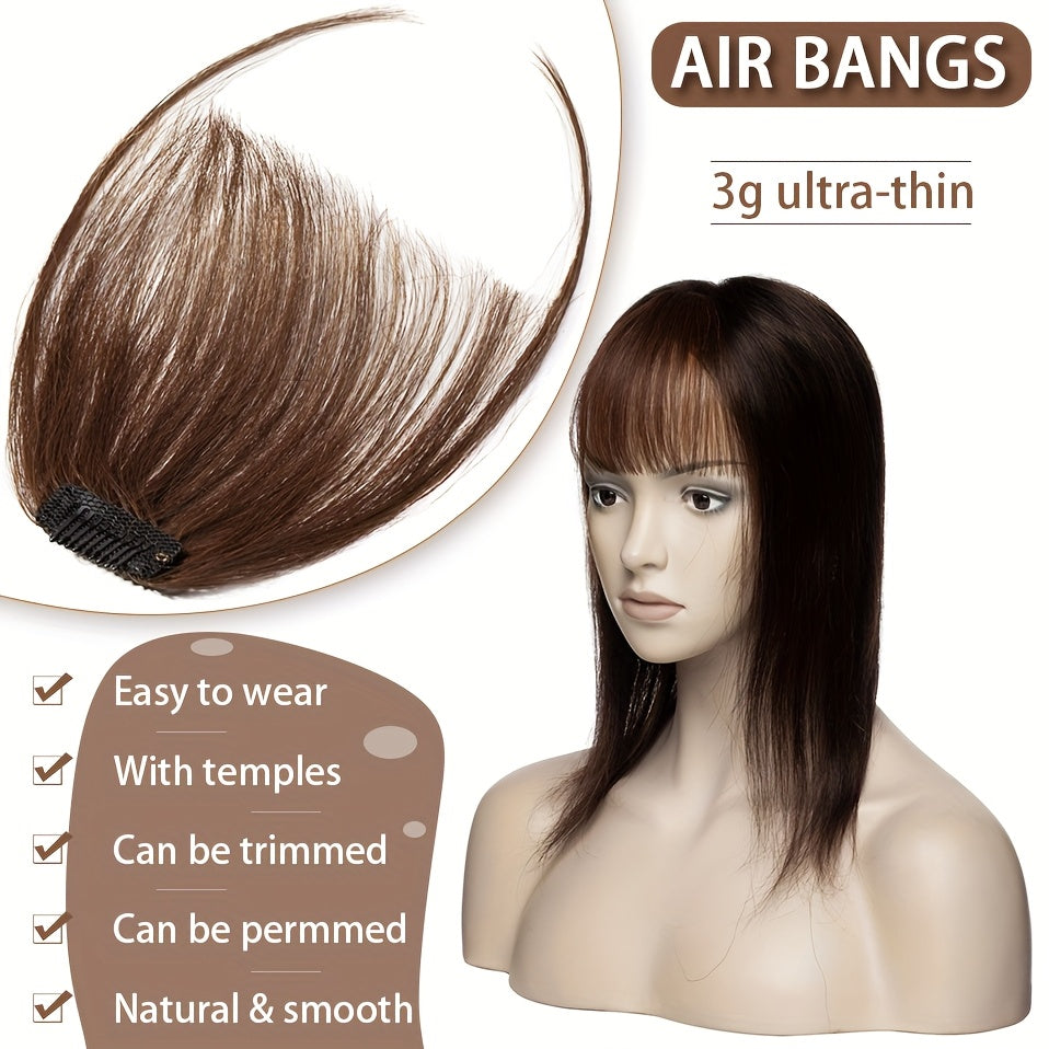 1pc Real Human Hair Clip-In Bangs Hair Extensions Straight Wispy Bangs with Temples, Air Fringe & Smooth Natural Look for Women, Easy Clip-In Daily Wear Hairpiece, Elegant Hair Accessories for Festival Wedding Birthday Party Secure Clip Attachments