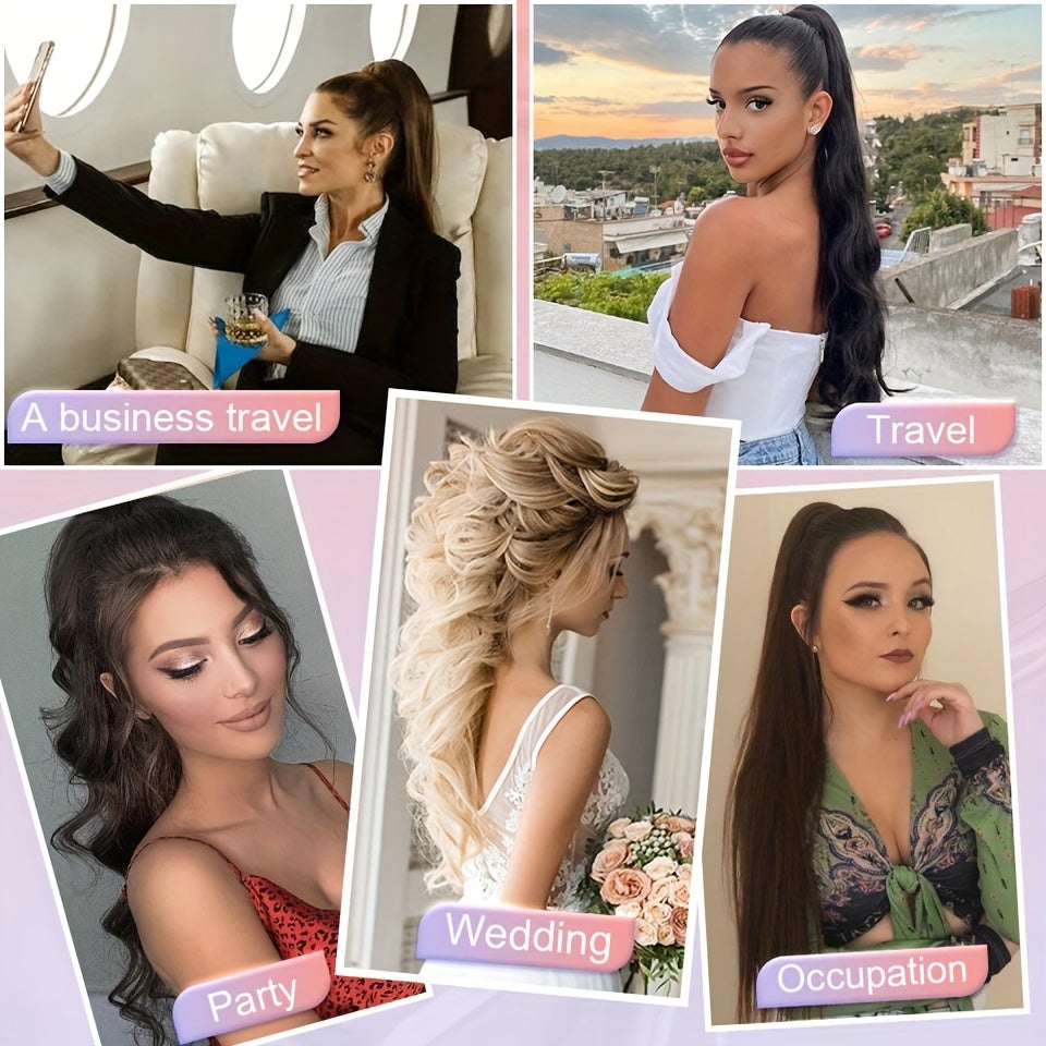 1pc Elegant 60.96cm Long Curly Wave Ponytail Extensions with Claw Clip - Synthetic Smooth Natural Look for Women, Easy to Wear for Daily Use, Parties, Weddings, Birthdays & Holidays, Ponytail Hair Extensions, Wedding Hairpiece, Naturallooking Hairpiece