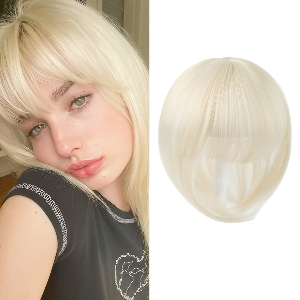 8-Inch Elegant Women'S Topper with 3D Bangs - Heat-Resistant Synthetic Fiber, French Air Bangs Style, Perfect for All Skin Tones, Straight Hair, Hair Extensions, Wigs & Accessories