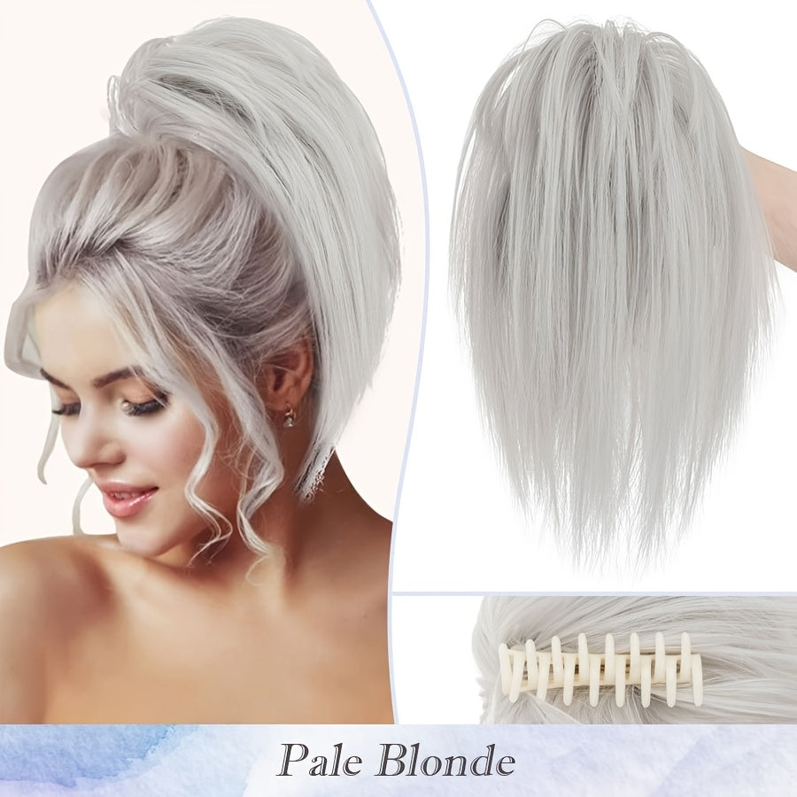 Elegant Claw-In Ponytail Extension for Women - Tousled Updo Style in Black, Brown & Blonde Highlights | Heat-Resistant Synthetic Hair | Perfect for Daily Wear, Parties & Gifts, Ponytail Hair Extensions