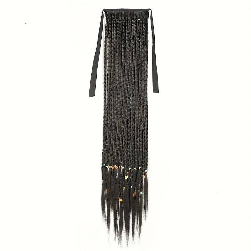 Box Braids Ponytail With Ribbon Tie Wrapped Around Ponytail Extensions Synthetic Hair Extensions Elegant For Daily Use Hair Accessories Halloween Christmas