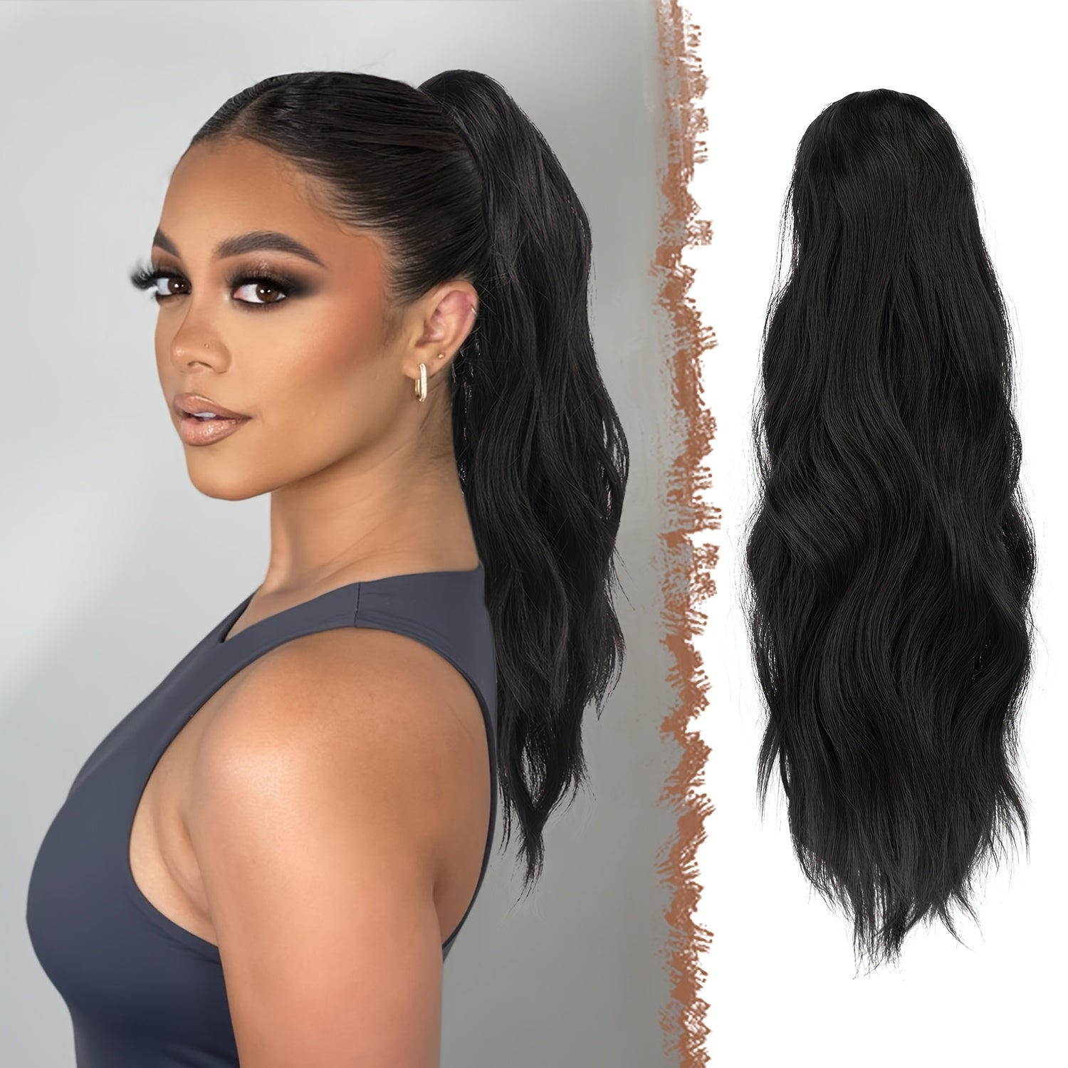 FESHFEN Ponytail Extensions, Long Claw Clip In Ponytail Hairpiece Synthetic Pony Tails Hair Piece Ponytail With Claw Clip Natural Wavy Hairpieces For Women, 50.8 cm