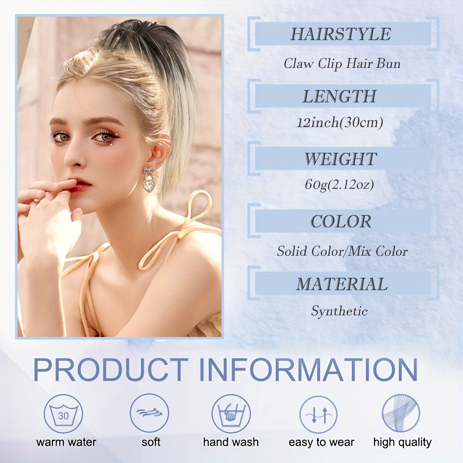 Elegant Claw-In Ponytail Extension for Women - Tousled Updo Style in Black, Brown & Blonde Highlights | Heat-Resistant Synthetic Hair | Perfect for Daily Wear, Parties & Gifts, Ponytail Hair Extensions