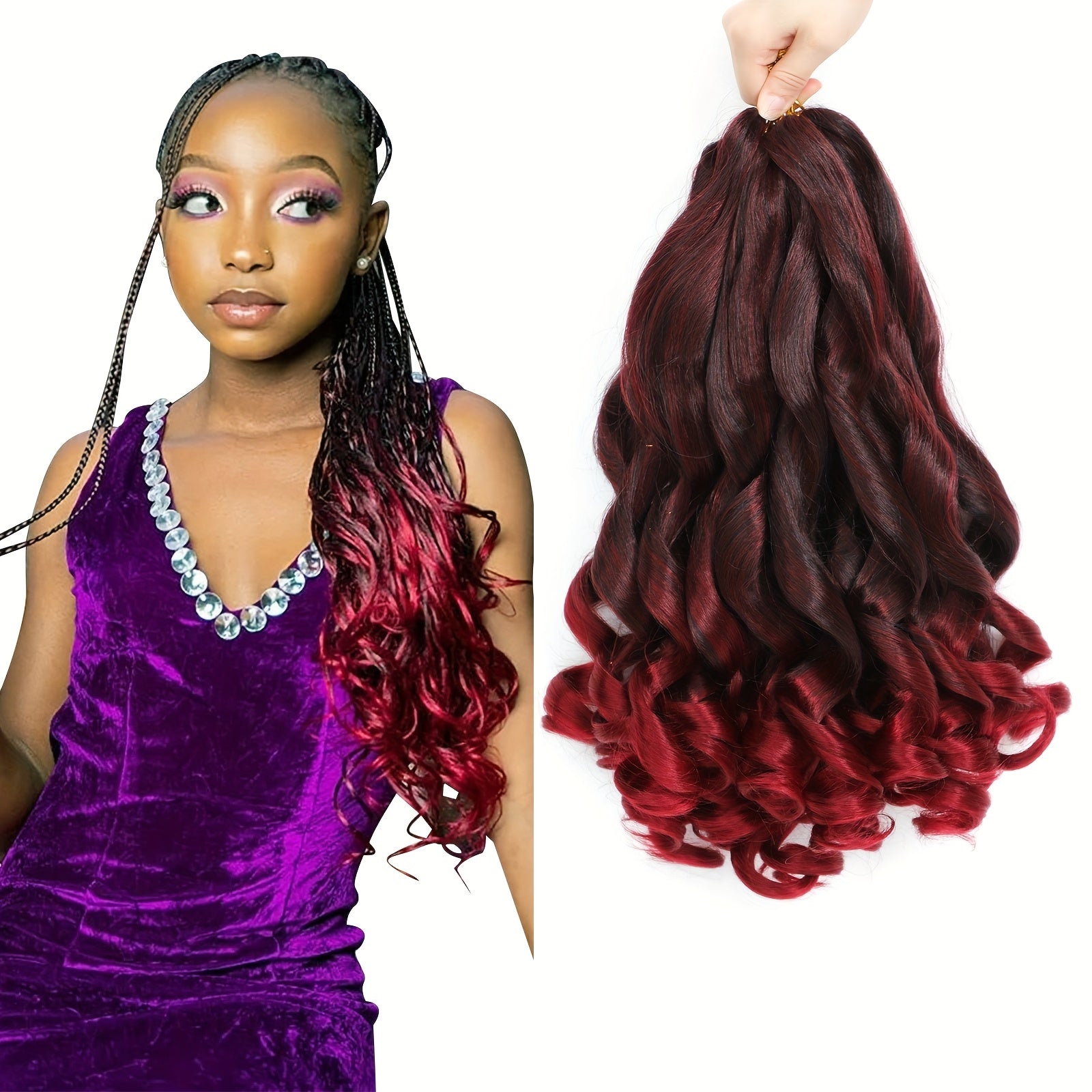 7 Packs French Curl Braiding Hair - 40.64 cm Curly Braiding Hair French Curls Braiding Hair Extensions For Black Women (40.64 cm (7Packs), 1B/Bug, 1B/33/30)