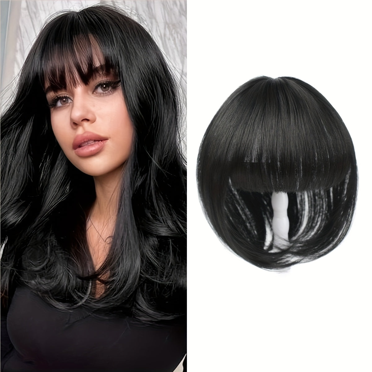 8-Inch Elegant Women'S Topper with 3D Bangs - Heat-Resistant Synthetic Fiber, French Air Bangs Style, Perfect for All Skin Tones, Straight Hair, Hair Extensions, Wigs & Accessories