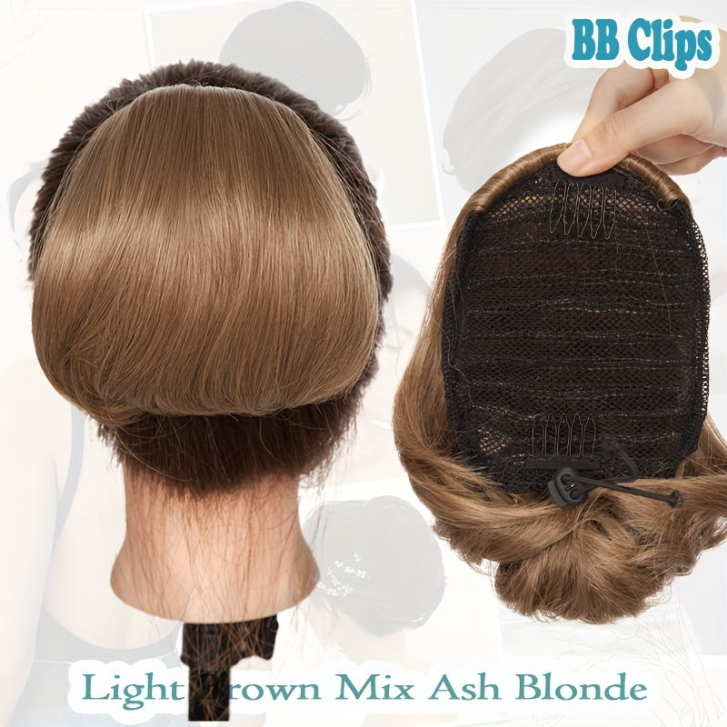 Short Ponytail Extension Clip On Pony Tails Hair Extensions For Women Girls Synthetic Highlight Soft Fully Natural Straight Bun Hair Piece Fake Ponytails Hepburn Hairpiece Long Fluffy Chignon Elegant Daily Halloween Use