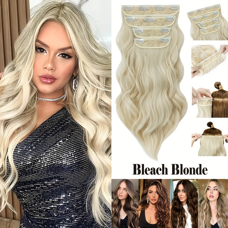 4pieces/Set Long Wavy Full Head Clip In Hair Extensions 22inch/55cm Soft Hairpieces Curly Thick Silk Fiber Double Weft Hairpiece Top Synthetic Hair Highlight Black Brown Blonde For Women Party Cosplay Christmas Halloween Dating Daily Use