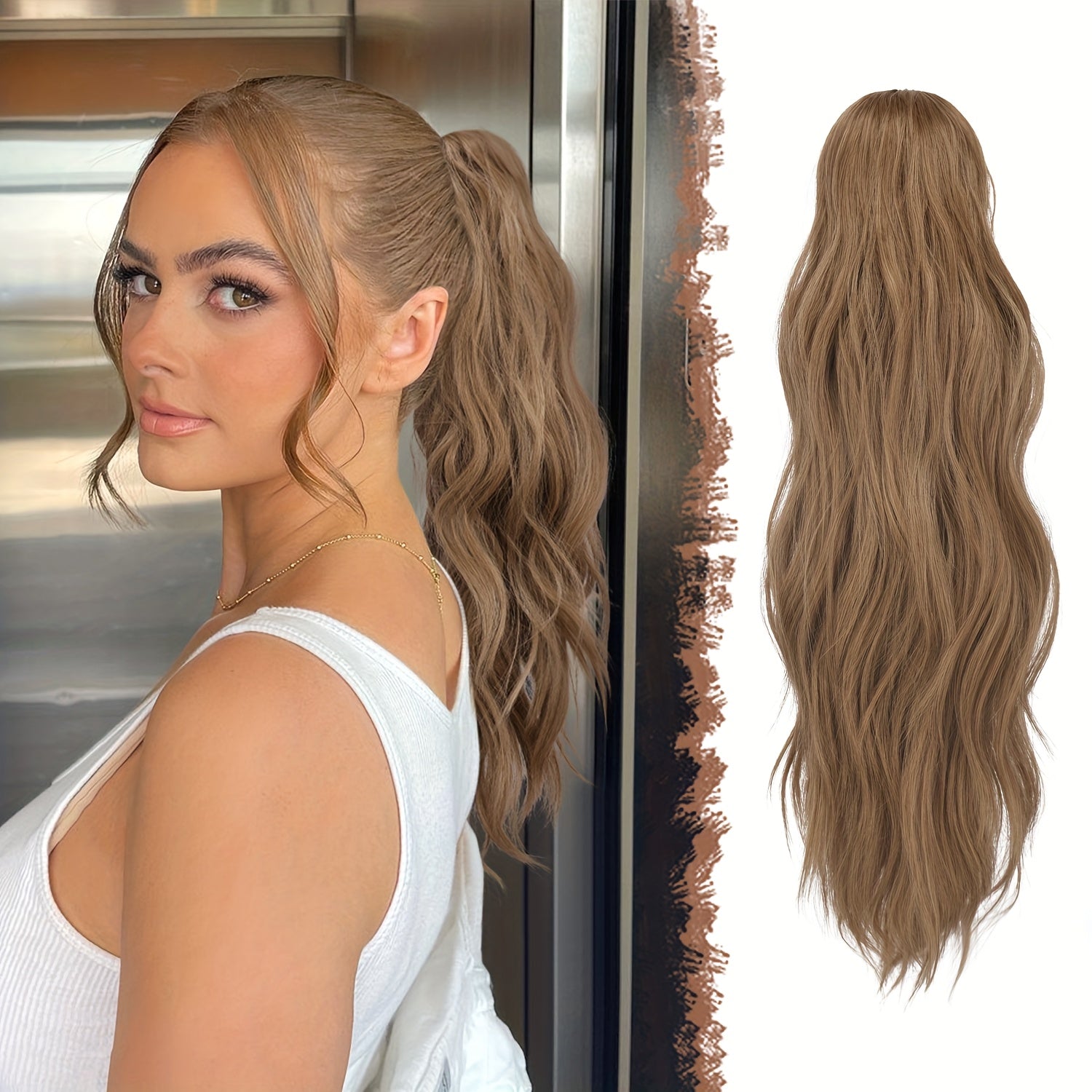 FESHFEN Ponytail Extensions, Long Claw Clip In Ponytail Hairpiece Synthetic Pony Tails Hair Piece Ponytail With Claw Clip Natural Wavy Hairpieces For Women, 50.8 cm