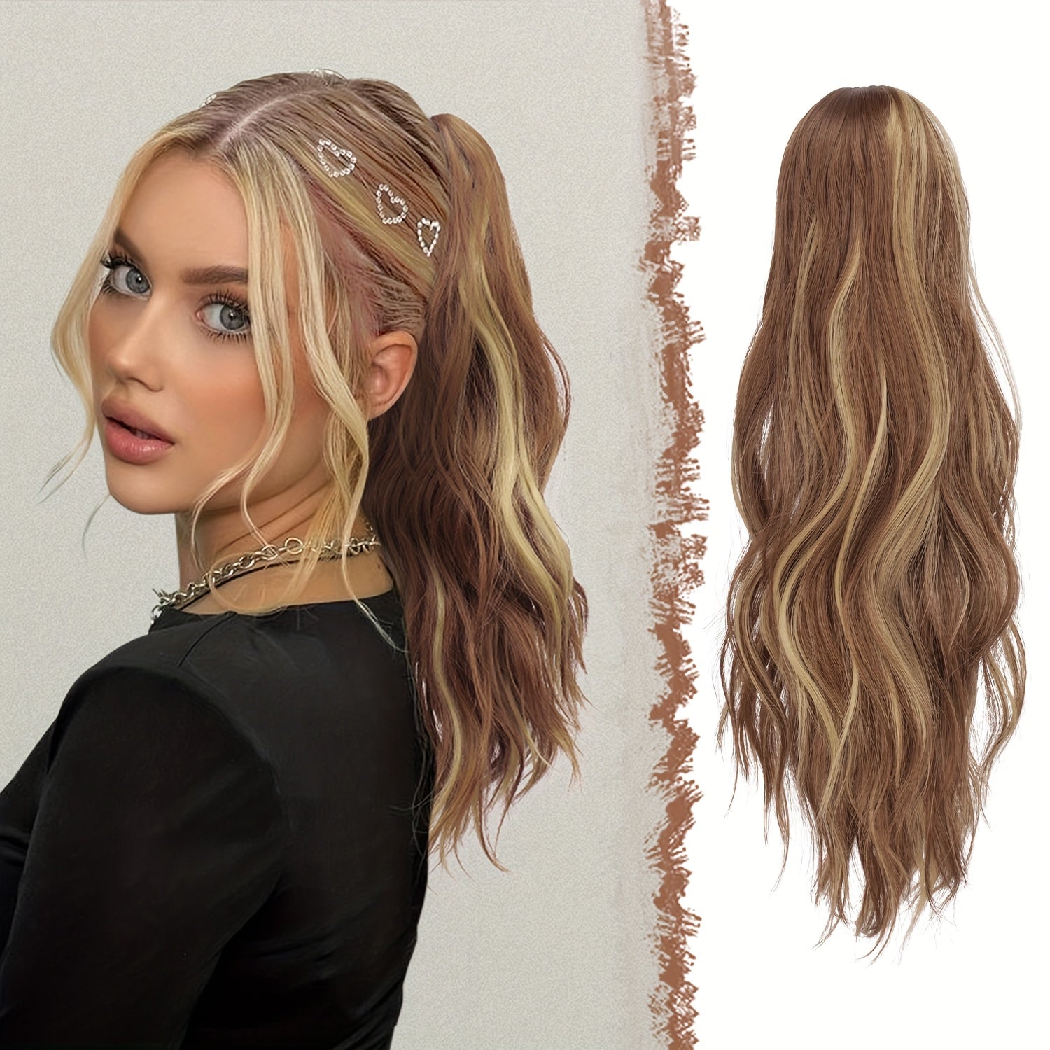 FESHFEN Ponytail Extensions, Long Claw Clip In Ponytail Hairpiece Synthetic Pony Tails Hair Piece Ponytail With Claw Clip Natural Wavy Hairpieces For Women, 50.8 cm