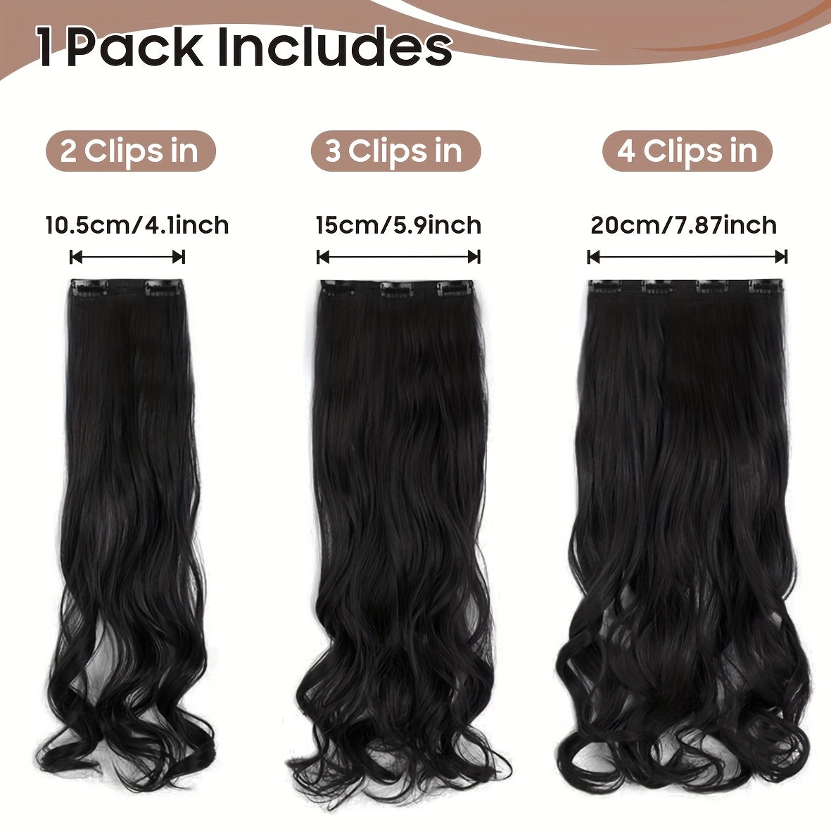 6pcs Full Head Clip-In Hair Extensions 50.8cm Long Thick Curly Wave Synthetic Hair - Dark Black/Natural Black/Dark Brown, Heat Styling Safe, Unisex for Men & Women, All Ethnicities, Length Extension, Voluminous Curls, Highquality Fibers, Beauty Lovers
