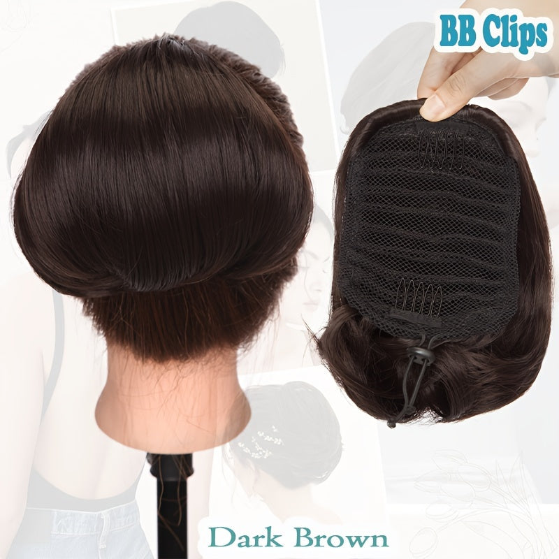 Short Ponytail Extension Clip On Pony Tails Hair Extensions For Women Girls Synthetic Highlight Soft Fully Natural Straight Bun Hair Piece Fake Ponytails Hepburn Hairpiece Long Fluffy Chignon Elegant Daily Halloween Use