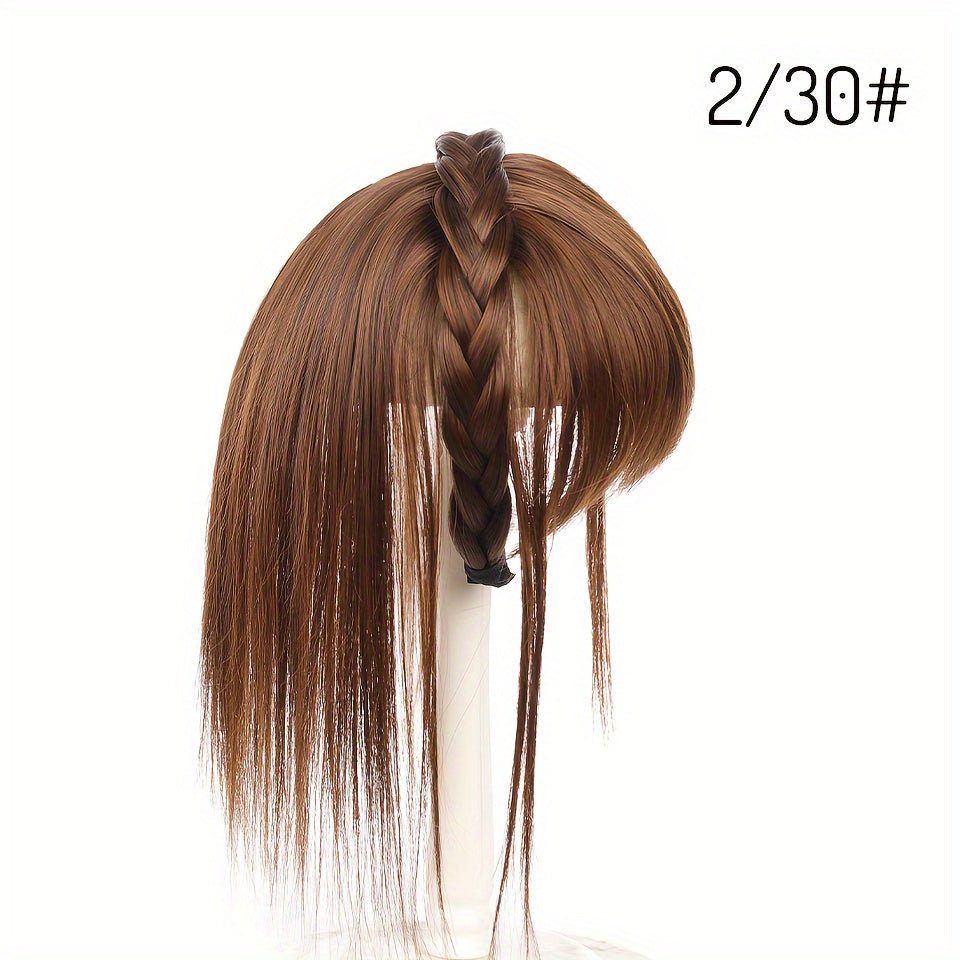 Women's Synthetic Straight Hair Topper with Clip-In Bangs and Overhead Braids - Natural Looking Fake Fringe Hair Extension Hairpiece for All Women Styles