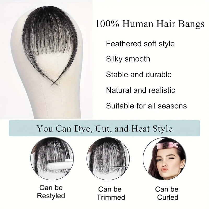 1pc Real Human Hair Clip-In Bangs Hair Extensions Straight Wispy Bangs with Temples, Air Fringe & Smooth Natural Look for Women, Easy Clip-In Daily Wear Hairpiece, Elegant Hair Accessories for Festival Wedding Birthday Party Secure Clip Attachments