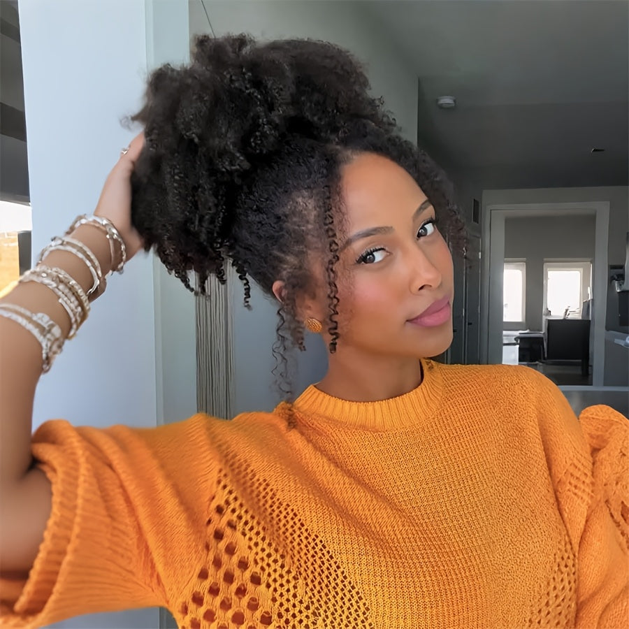BELLE SHOW 35.56cm Afro Kinky Curly Ponytail Extension with Clips - Synthetic Hair Drawstring Ponytail for Women, Black | Secure Hold, Natural Look, Versatile Styling for All Ethnicities, Ponytail Hair Clip