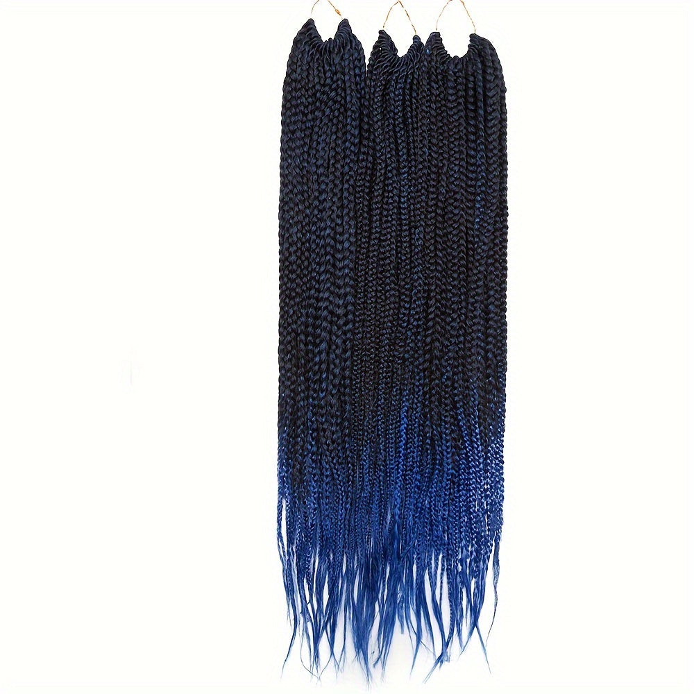 3pcs Premium Synthetic Crochet Box Braids, 60.96 cm Pre-Looped for Easy Installation - Knotless Box Braided Hair Extensions in Black, Brown, and Blue Gradient for Women, Easy Install Braids|Gradient Box Braids|Natural Look Braids, Crochet Braids