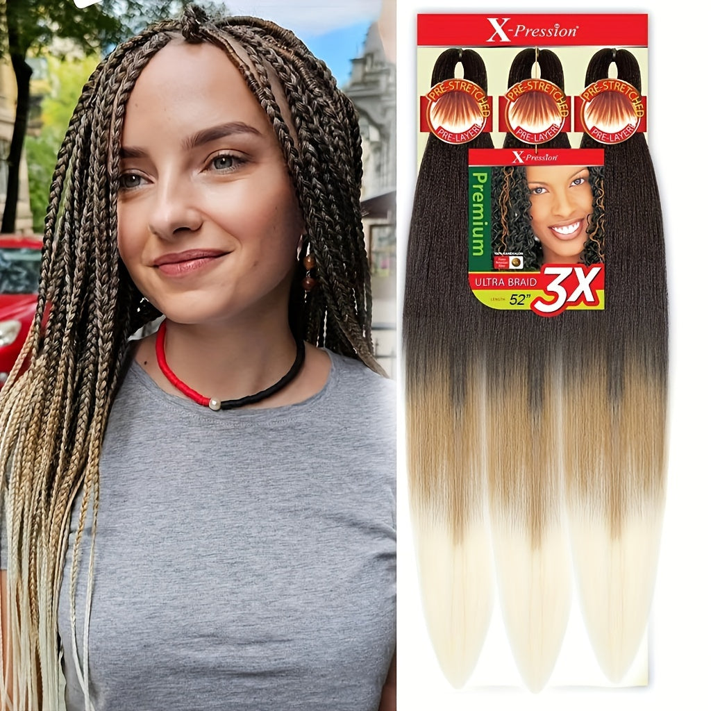 3x Stretch Kanekalon Hair Extensions - 66.04 cm Pre-Stretched Braiding Hair, Natural Black, Heat Resistant, Easy to Style, Perfect for Everyday & Special Occasions, Versatile Hairpiece, Sleek Hairpiece, Heatresistant Hair