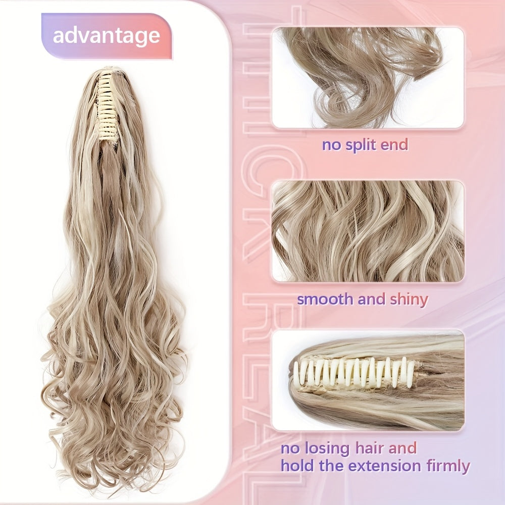 1pc Elegant 60.96cm Long Curly Wave Ponytail Extensions with Claw Clip - Synthetic Smooth Natural Look for Women, Easy to Wear for Daily Use, Parties, Weddings, Birthdays & Holidays, Ponytail Hair Extensions, Wedding Hairpiece, Naturallooking Hairpiece