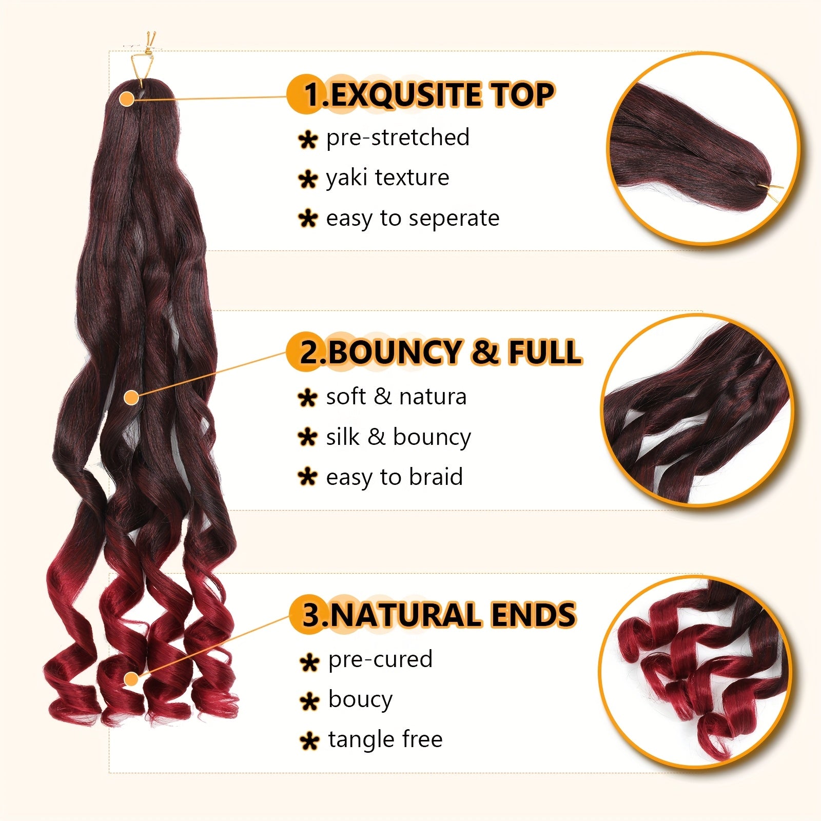 7 Packs French Curl Braiding Hair - 40.64 cm Curly Braiding Hair French Curls Braiding Hair Extensions For Black Women (40.64 cm (7Packs), 1B/Bug, 1B/33/30)