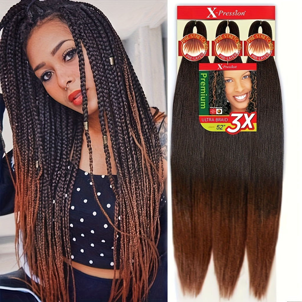 3x Stretch Kanekalon Hair Extensions - 66.04 cm Pre-Stretched Braiding Hair, Natural Black, Heat Resistant, Easy to Style, Perfect for Everyday & Special Occasions, Versatile Hairpiece, Sleek Hairpiece, Heatresistant Hair