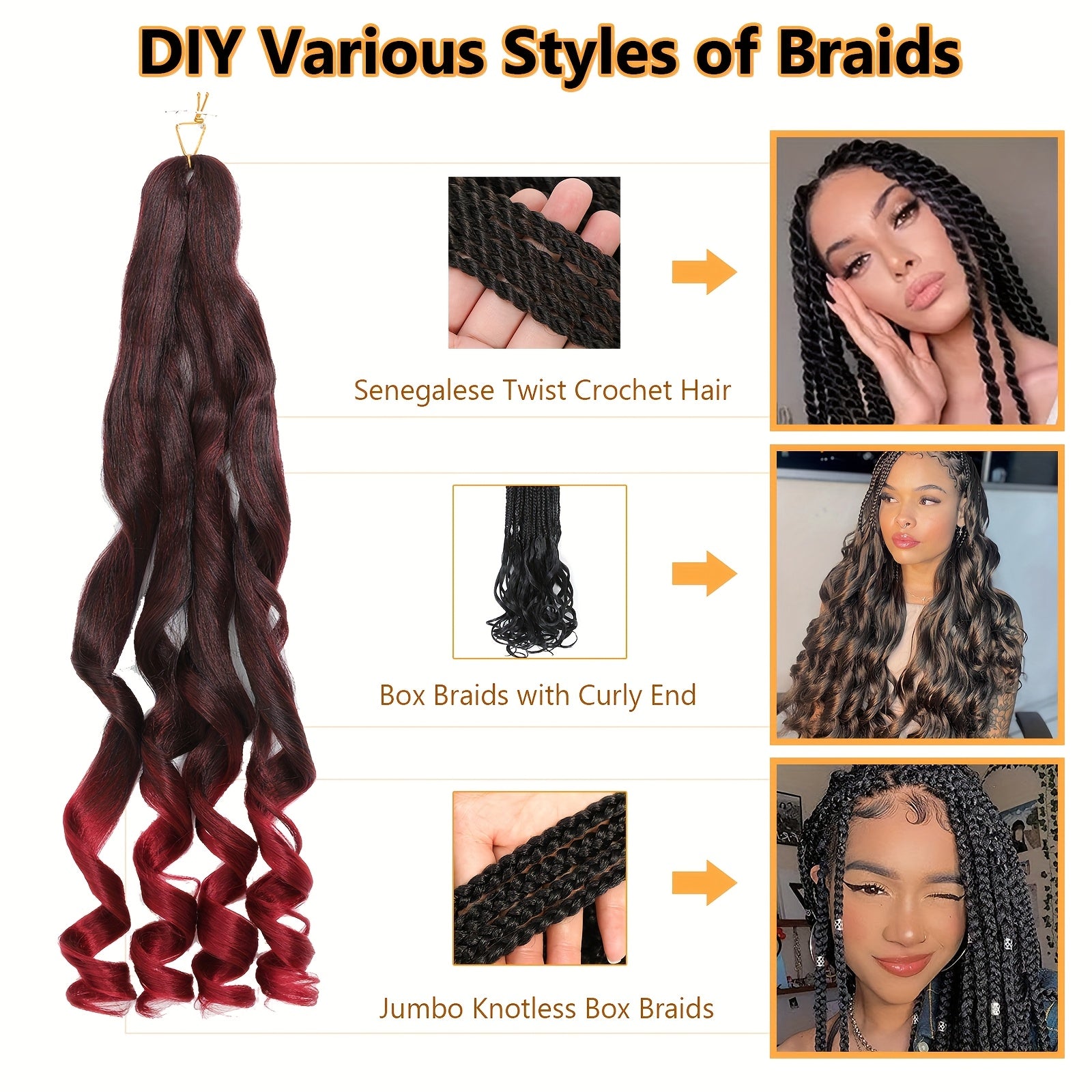 7 Packs French Curl Braiding Hair - 40.64 cm Curly Braiding Hair French Curls Braiding Hair Extensions For Black Women (40.64 cm (7Packs), 1B/Bug, 1B/33/30)