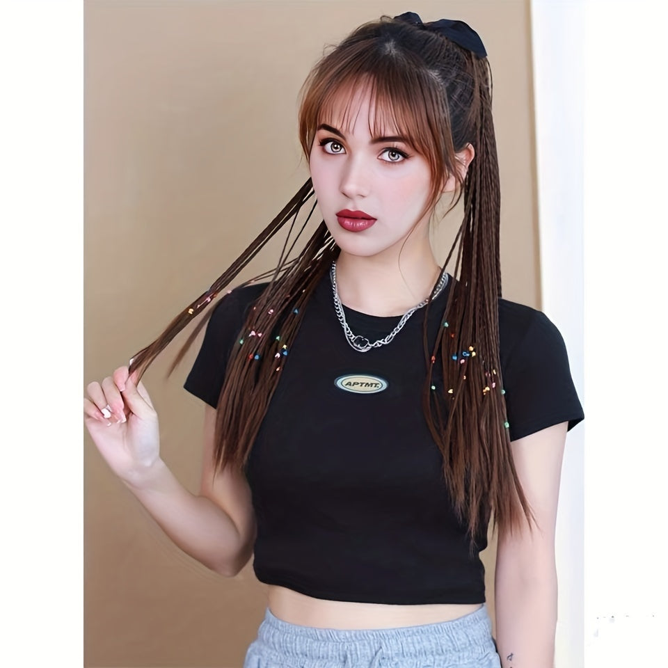 Box Braids Ponytail With Ribbon Tie Wrapped Around Ponytail Extensions Synthetic Hair Extensions Elegant For Daily Use Hair Accessories Halloween Christmas