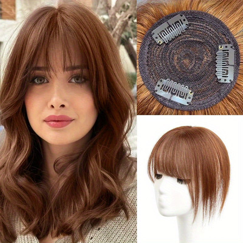 8/10 Inch Invisible Human Hair Base Toppers, 100% Human Hair Topper with Bangs, Lightweight Hair Pieces for Women with Thinning Hair, #30 Color Women'S Clip-On Hair Replacement, Straight Hair Invisible Topper 3D Hair Toppe