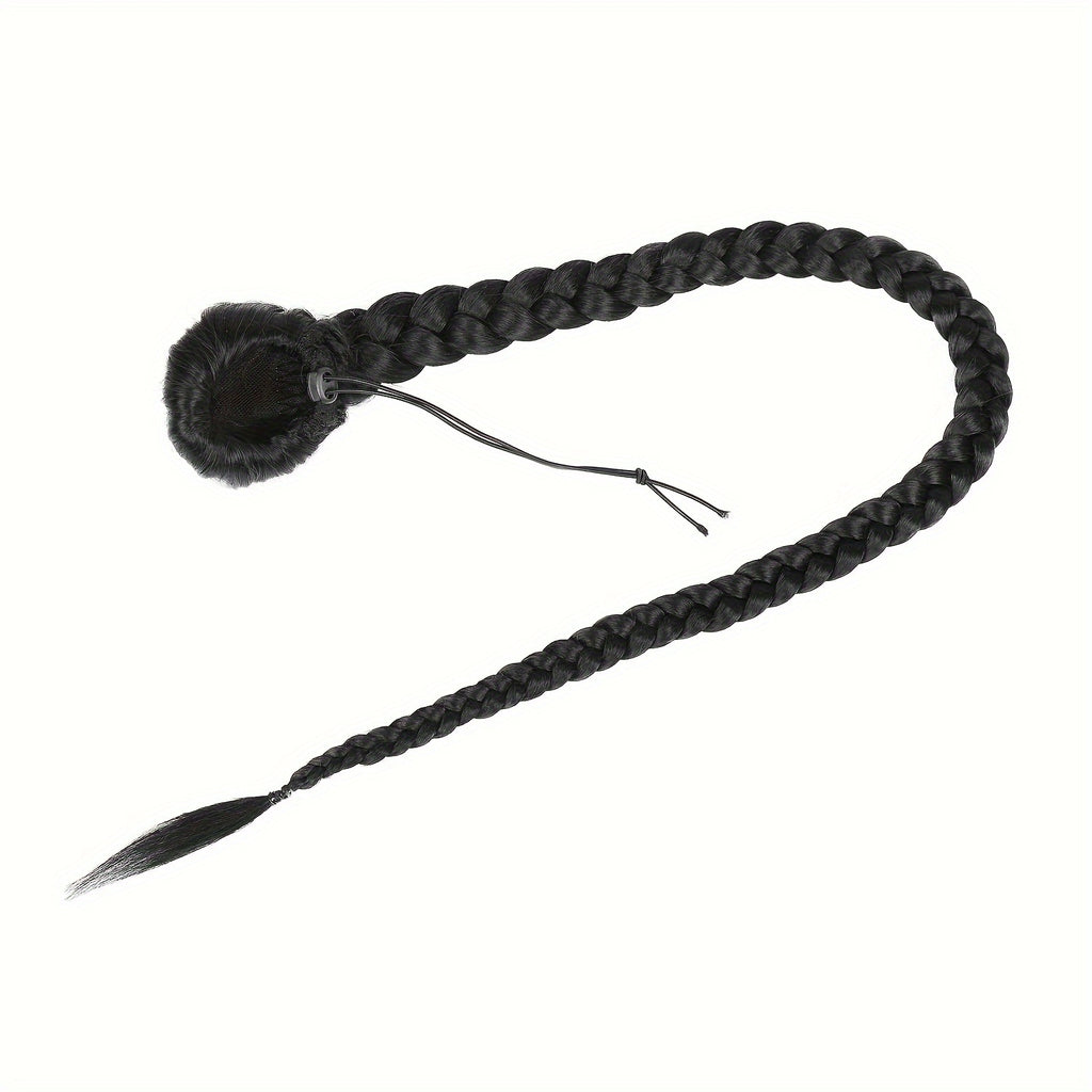 34-Inch Long Black Hair Extensions - Drawstring Ponytail with Braided Detail, High-Temperature Fiber, Perfect for Women & Girls, Stylish Hair Addition|Sleek Ponytail|Highquality Hair Extensions, Hair Accessories