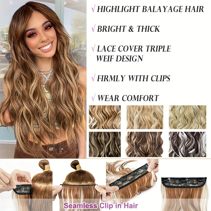 4pieces/Set Long Wavy Full Head Clip In Hair Extensions 22inch/55cm Soft Hairpieces Curly Thick Silk Fiber Double Weft Hairpiece Top Synthetic Hair Highlight Black Brown Blonde For Women Party Cosplay Christmas Halloween Dating Daily Use