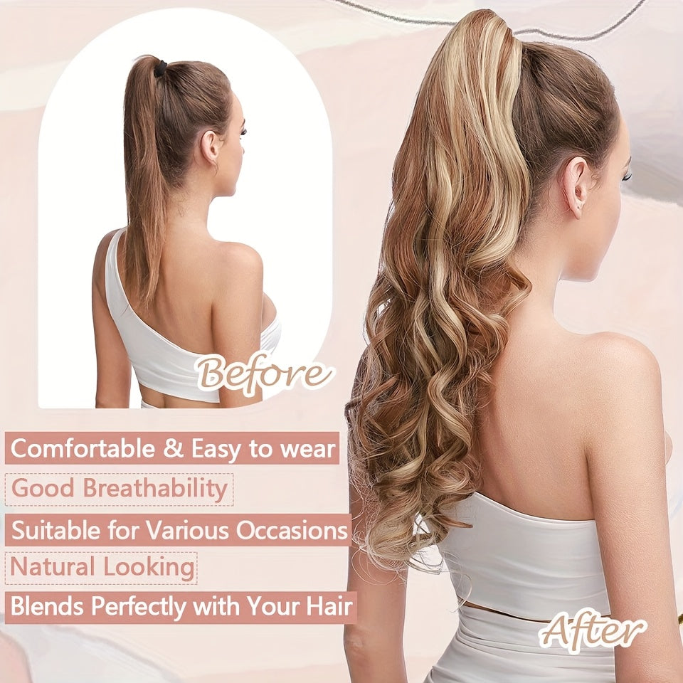 1pc Elegant 60.96cm Long Curly Wave Ponytail Extensions with Claw Clip - Synthetic Smooth Natural Look for Women, Easy to Wear for Daily Use, Parties, Weddings, Birthdays & Holidays, Ponytail Hair Extensions, Wedding Hairpiece, Naturallooking Hairpiece