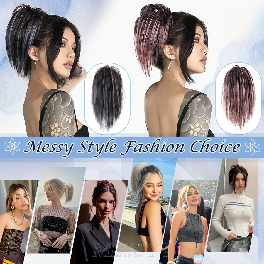 Elegant Claw-In Ponytail Extension for Women - Tousled Updo Style in Black, Brown & Blonde Highlights | Heat-Resistant Synthetic Hair | Perfect for Daily Wear, Parties & Gifts, Ponytail Hair Extensions