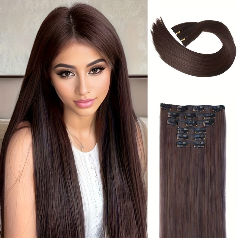 24-Inch Long Straight Hair Extensions for Women - Soft, High-Temperature Fiber, Easy to Style, Natural Look & Feel