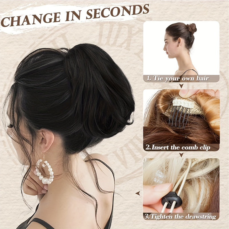 Short Ponytail Extension Clip On Pony Tails Hair Extensions For Women Girls Synthetic Highlight Soft Fully Natural Straight Bun Hair Piece Fake Ponytails Hepburn Hairpiece Long Fluffy Chignon Elegant Daily Halloween Use