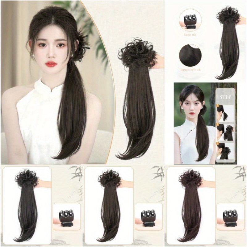 Elegant Deep Wave Ponytail Extension for Women - Natural-Looking Synthetic Hair, Claw Clip In, Versatile for All Occasions